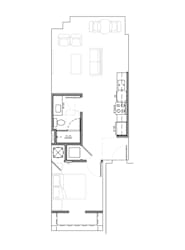 One bedroom apartment floor plan with balcony access at Textile Lofts Apartments, Ohio, 45202