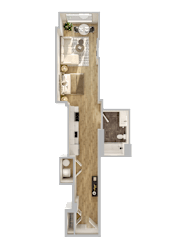 Studio floor plan with combined living and sleeping area at Textile Lofts Apartments, Ohio, 45202