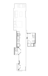 Narrow studio floor plan with galley kitchen at Textile Lofts Apartments, Cincinnati, OH 45202