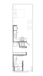 Studio floor plan with kitchen and bathroom at Textile Lofts Apartments, Cincinnati, 45202