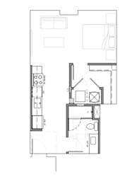 One bedroom floor plan with walk-in closet at Textile Lofts Apartments, Ohio