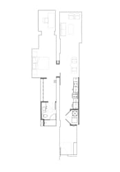 Loft style one bedroom floor plan with open layout at Textile Lofts Apartments, Cincinnati