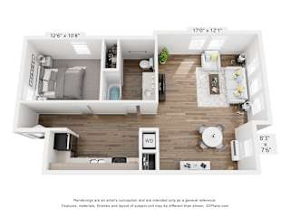 134th Street | 1x1C With Den Floor Plan