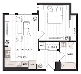 One Bedroom D Floor Plan