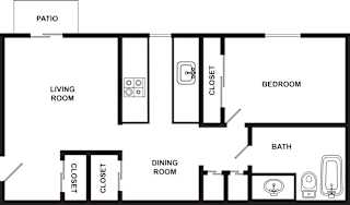 a floor plan of a living room with a dinning room and a bathroom