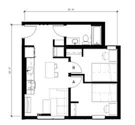 A black and white image of a floor plan for a house.