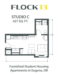 a floor plan of a building with the words flock studio c 297 sq ft