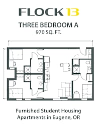 a floor plan of a three bedroom apartment with roommates