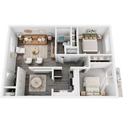 a stylized floor plan with a bedroom and a bathroom