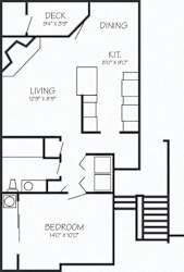 A black and white image of a floor plan for a small apartment.