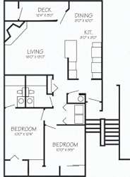 A black and white image of a floor plan for a small apartment.