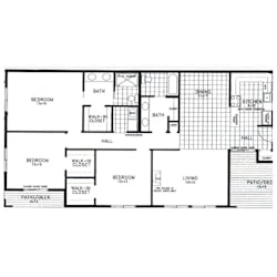 A black and white floor plan of a house with labeled rooms.