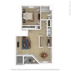 A floor plan of a house with a living room, kitchen, and two bedrooms.