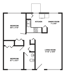Bel Aire Court | Two Bedroom One Bathroom 800 square feet