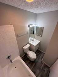 A white toilet sits next to a sink in a small bathroom.