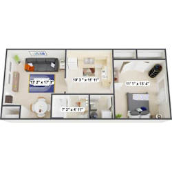 A floor plan of an apartment with dimensions of each room.