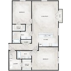 A floor plan of a house with labeled rooms such as bedroom, living room, kitchen, and bath.