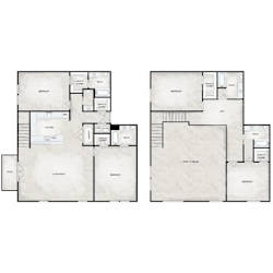 Two floor plans of a house with labeled rooms.