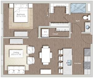 a floor plan of a living room with a bedroom and a kitchen at Sono Central Residential, Norwalk, Connecticut