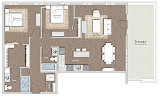 a floor plan of a house with a bedroom and a living room at Sono Central Residential, Norwalk