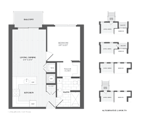 A black and white image of a floor plan for a Balcony apartment.