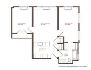 B2-1-2-BEDROOM Floor Plan at Park and Main, Hartford