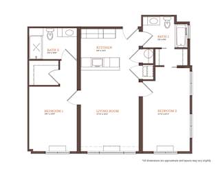 B2-2-BEDROOM Floor Plan at Park and Main, Connecticut, 06106