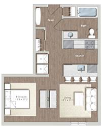 a floor plan of a studio apartment with a bedroom and a living room  at Sono Central Residential, Norwalk, 06854