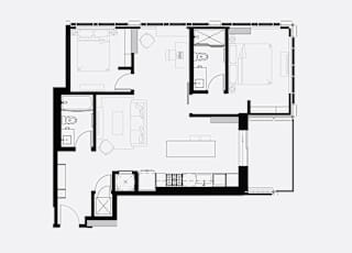A black and white floor plan of a house with multiple rooms.