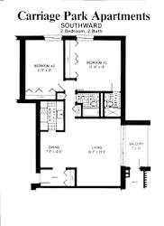 Carriage Park Apartments Southward 2 Bedroom 2 Bath floor plan