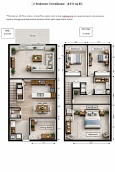 A 3 bedroom townhome floor plan with a first and second floor.