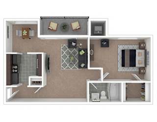 Carriage Park Apartments 1BD 1BA Floor Plan