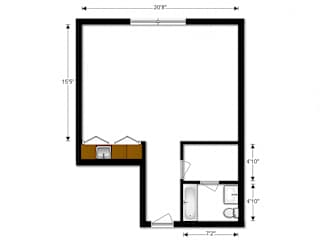 Carriage Park Apartments Efficiency Camelot - Kitchenette