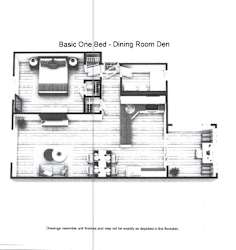 A drawing of a Basic One Bedroom apartment with a Dining Room.