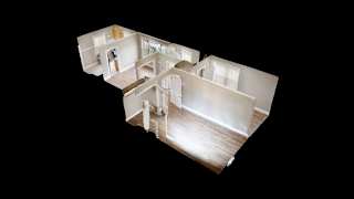 A 3D rendered image of a modern house interior.