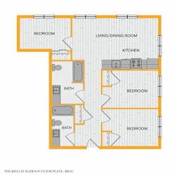 A floor plan of a house with labeled rooms.