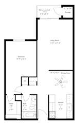 One bedroom 1 bathroom floorplan with balcony at Indian Ridge Apartments, Iowa
