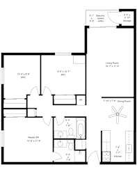 Three bedroom two bath 2D floorplan with balcony at Indian Ridge Apartments, Iowa, 52807