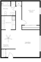 1 bed one bath floorplan at Kimberly Club Apartments, Davenport, Iowa
