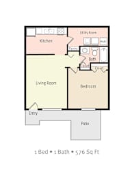 1 Bedroom 1 Bath 2D Floorplan