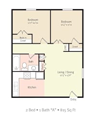 a floor plan of a two bedroom one bath apartment