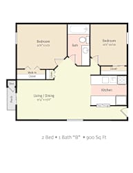 a floor plan of a two bedroom one bath apartment