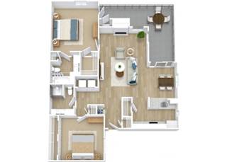 Two Bedroom Wraparound Patio Floor Plan at Newport Colony Apartment Homes, Casselberry, 32707
