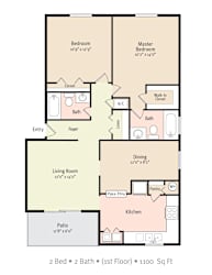 2 Bedroom 2 Bedroom 2D Floorplan, Rolling Hills Apartments