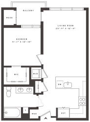 One bedroom floor plan layout at Aster Grove Apartments, Warren, NJ