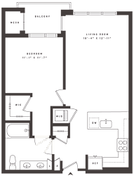 1 bedroom apartment floor plan layout at Aster Grove Apartments, Warren, 07059