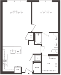 1 bed 1 bath  floor plan layout at Aster Grove Apartments, Warren, New Jersey