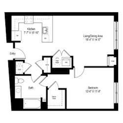 One bedroom floor plan at RiverParc Apartments, New Jersey