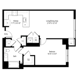 One bedroom apartment floor plan layout at RiverParc Apartments, New Jersey, 07086