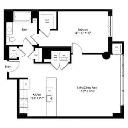 One bedroom floor plan layout at RiverParc Apartments, Weehawken, NJ 07086